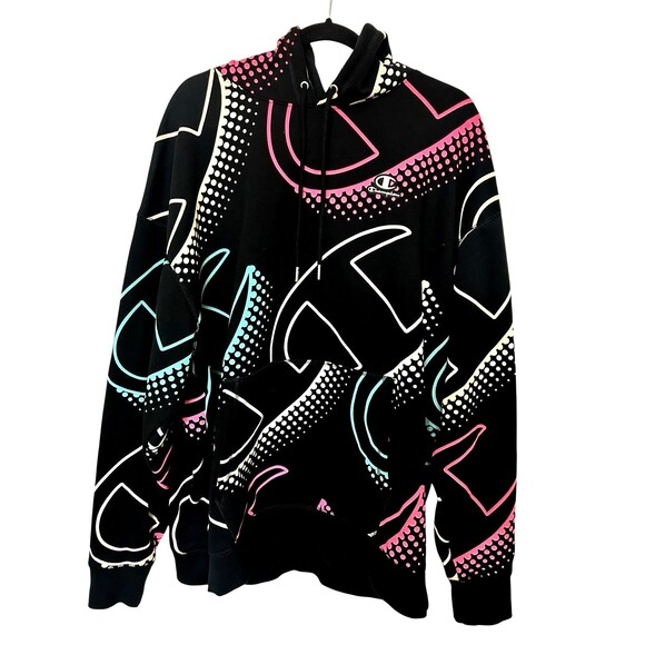 Champion Classic Fleece 2XL Hoodie Big Shadow C Mix Multicolor Logo Black - Picture 1 of 6